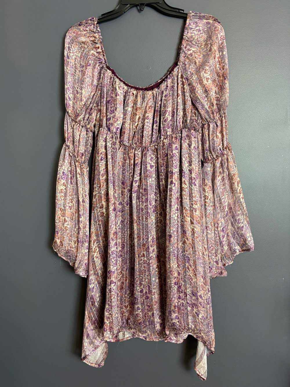 Meet Me In Santorini Purple Floral Long Sleeve Babydoll Fairy Dress Medium Boho